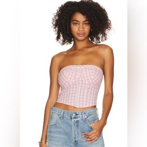 Free People Leilani Pink Gingham Retro Plaid Tube Top size Large